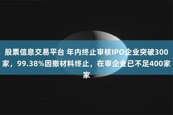 股票信息交易平台 年内终止审核IPO企业突破300家，99.38%因撤材料终止，在审企业已不足400家